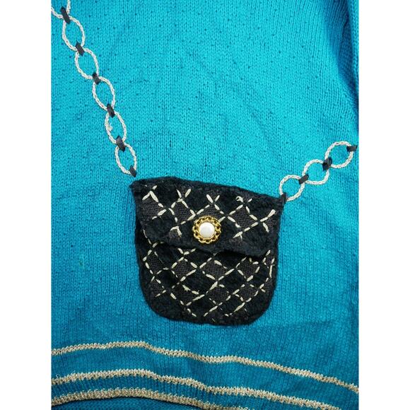 Vintage Chaus Sweater Women’s size 2X Blue Knit Purse Pocket Long Sleeve - Picture 10 of 12